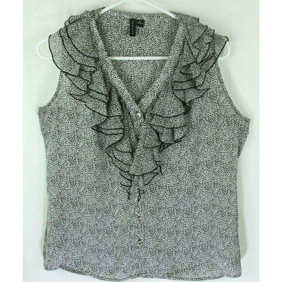 Sioni Top Leopard Print Ruffles Sleeveless Womens small - Picture 1 of 12